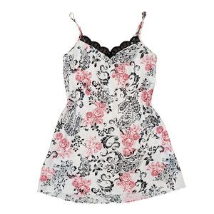 Y2K Lace Trim Slip Mini Dress Floral Red Black Whimsigoth Fairy Grunge Vamp